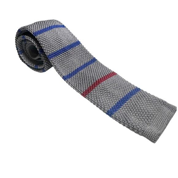 Vintage Striped Knitted Silk Neck Tie Career Y2K Academia Business Preppy Office - Picture 2 of 6